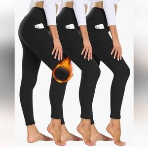 Women's Black Thermal 3 Pack Leggings W/Pockets Black Large